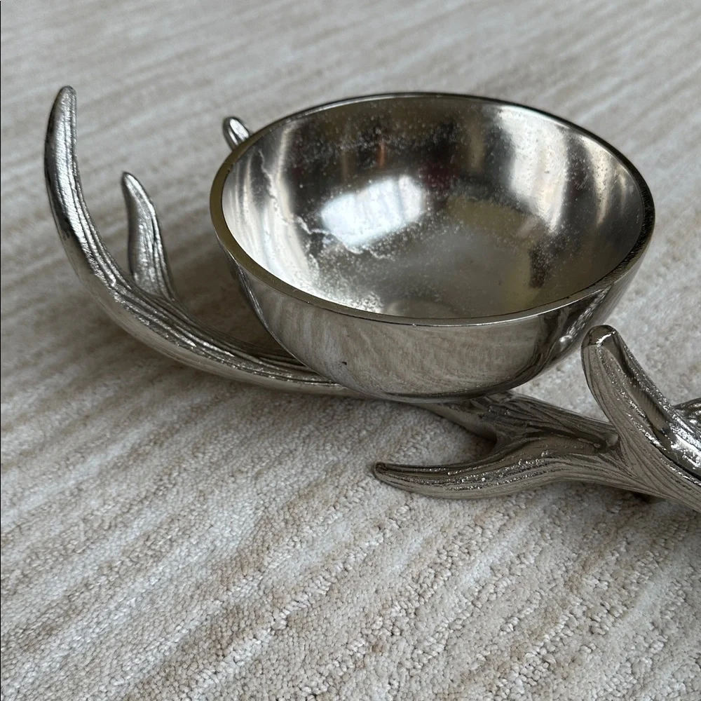 Antler Base Pedestal 2 Bowl Silver Dish Decor